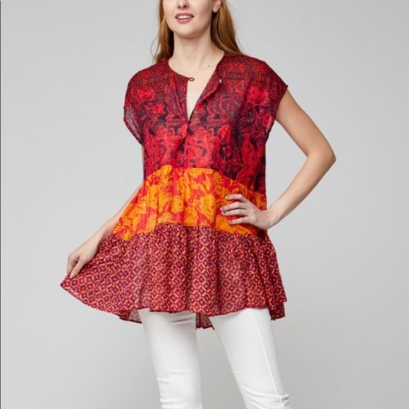 Free People Tops - FREE PEOPLE Red Floral Gotta Have You Tunic